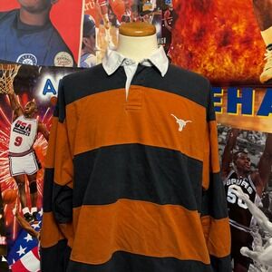 Vintage 90s Texas Longhorns Pro Player Rugby Polo Shirt Orange Black‎ Sz 2XL